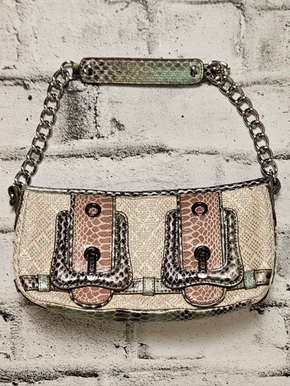 XOXO Y2K Snake Print Mini Shoulder Bag Buckle Detail Chain Strap